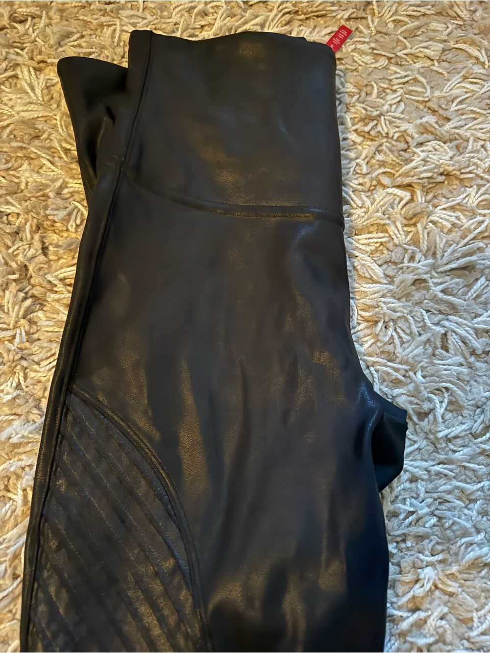 SPANX Black Quilted Faux Leather Leggings - Picture 2 of 8
